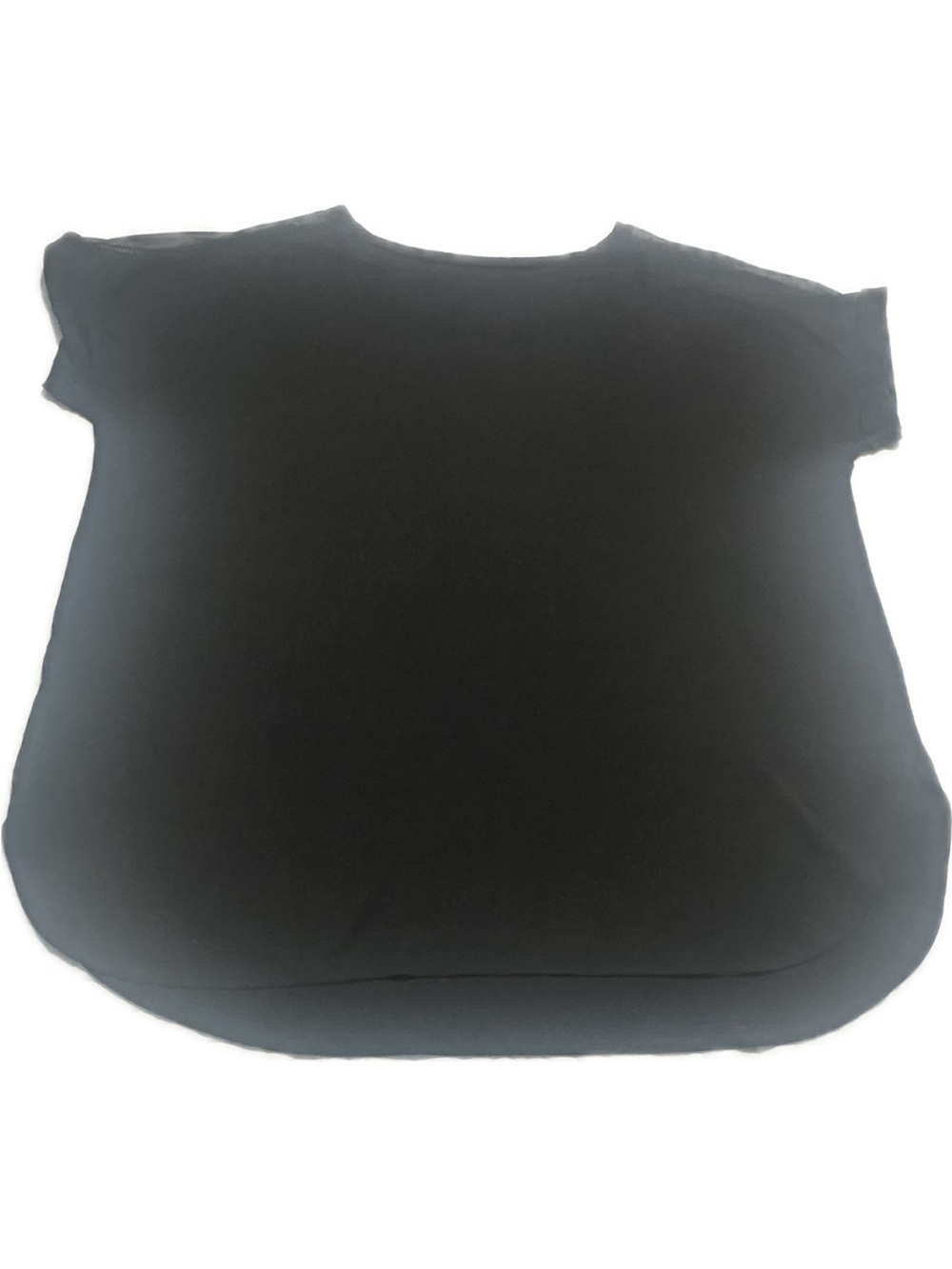 Black Short-Sleeve Scoop Neck T Shirt Blouse with Sheer Shoulders